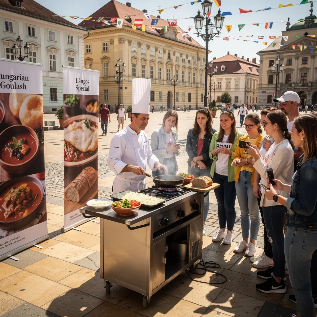 Sült krumpli elkészítése, amelyet különféle ízesítésekkel kínálnak az utcai piacon.