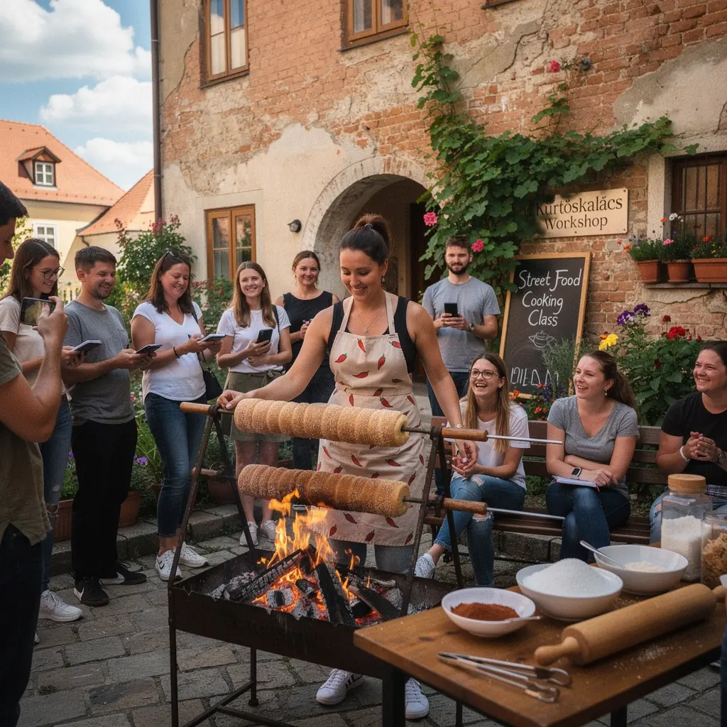 Friss gyümölcsök és kondérban főtt ételek a street food fesztiválon.