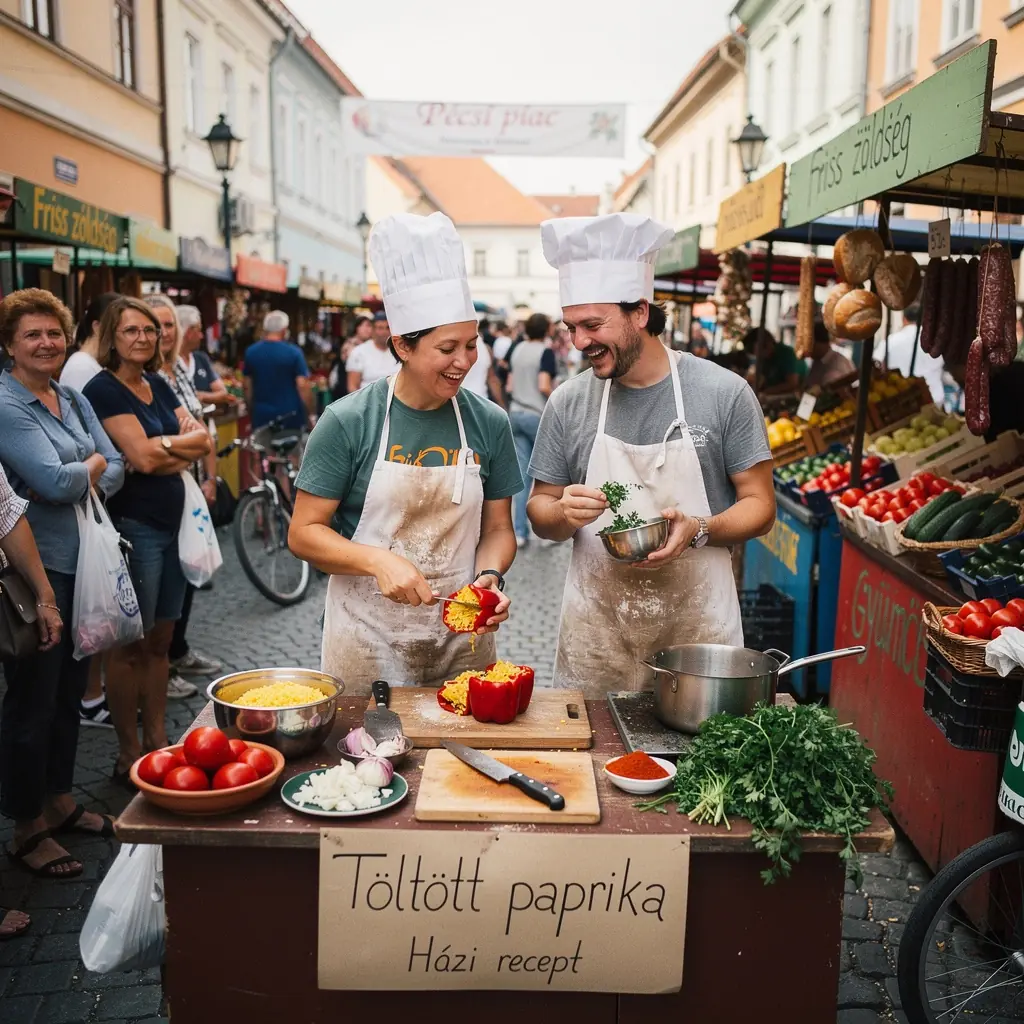 Szakácsok, akik különböző nemzetközi street food fogásokat készítenek.